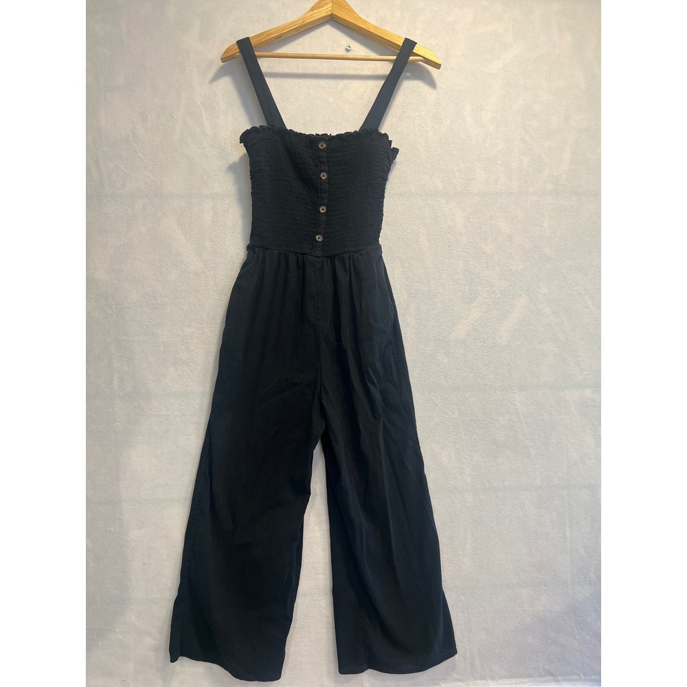 Hollister Black Jumpsuit Romper Smocked Button Front‎ Wide Leg Casual small